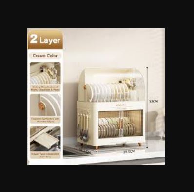 2 Tier Dish Rack with Drainer Dish Rack Organizer Cabinet Kitchen Countertop Plate Organizer Storage Shelf