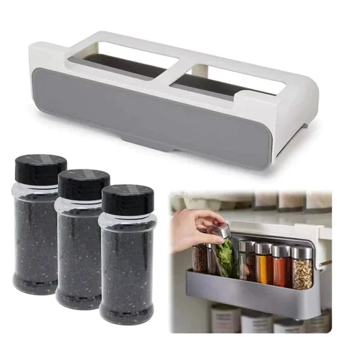 Kitchen Under-Shelf Drawer Spice Rack With 6 Seasoning Bottles, Under Shelf Spice Rack