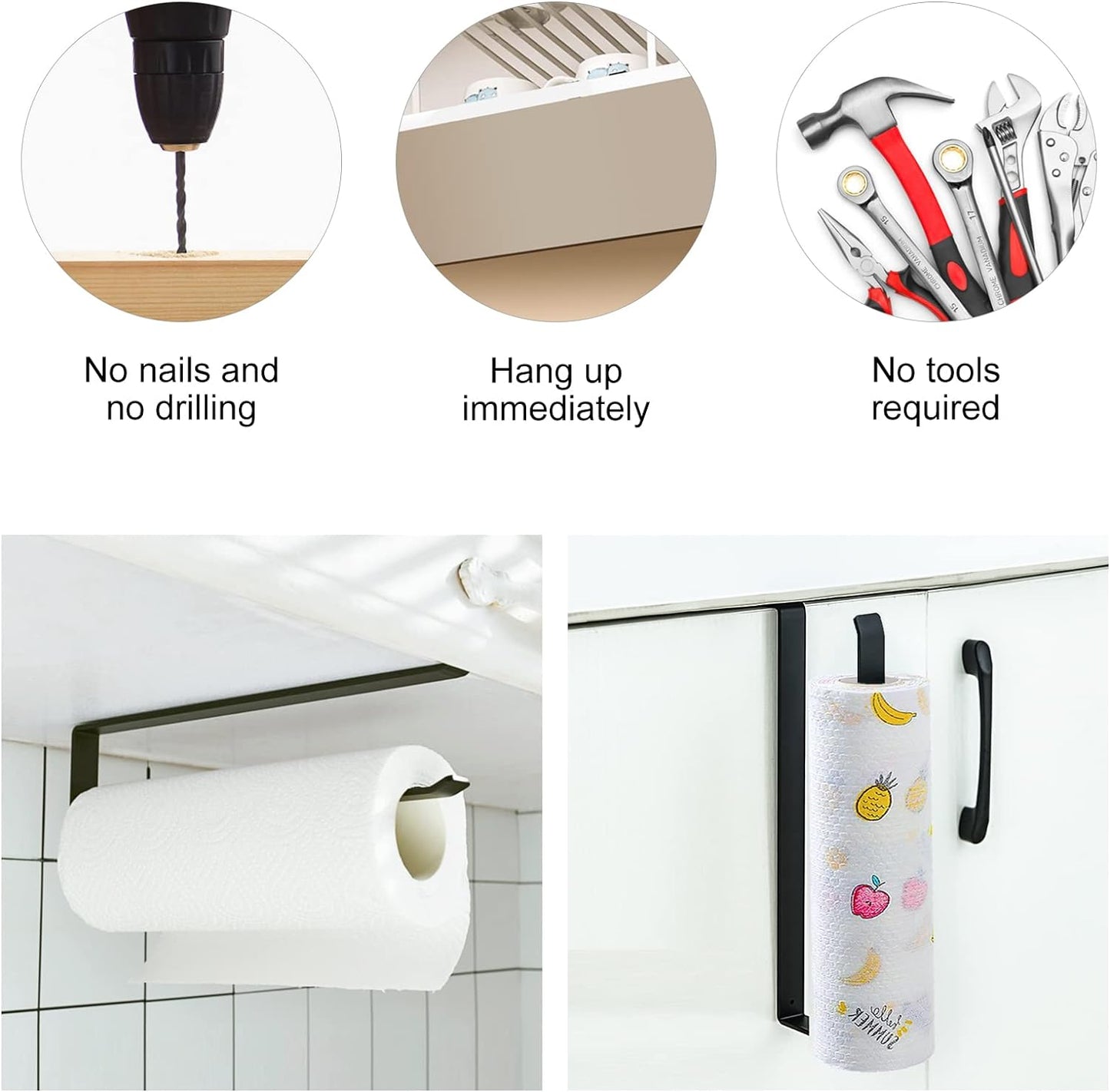 Kitchen Roll Holder No Drilling Required Kitchen Paper Holder (Black)