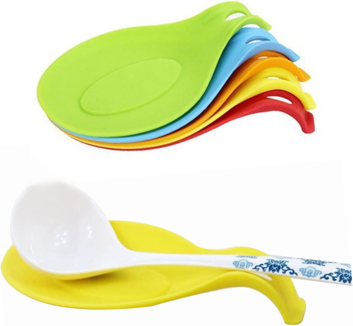 Kitchen Silicone Spoon Rest, Flexible Almond-Shaped, Silicone Kitchen Utensil Rest Ladle Spoon Holder BPA Free