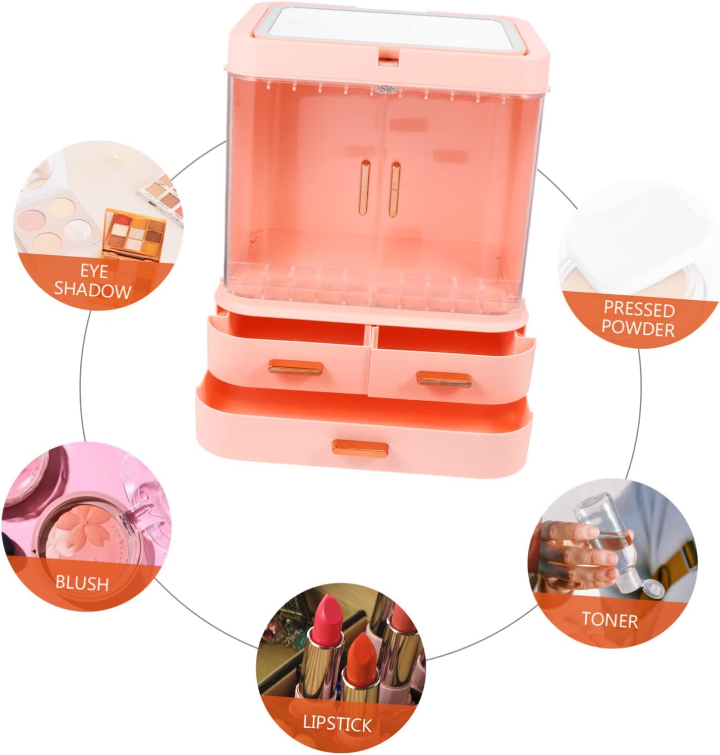 Makeup Jewelry Organizer Tray Box, LED Cosmetic Storage Box