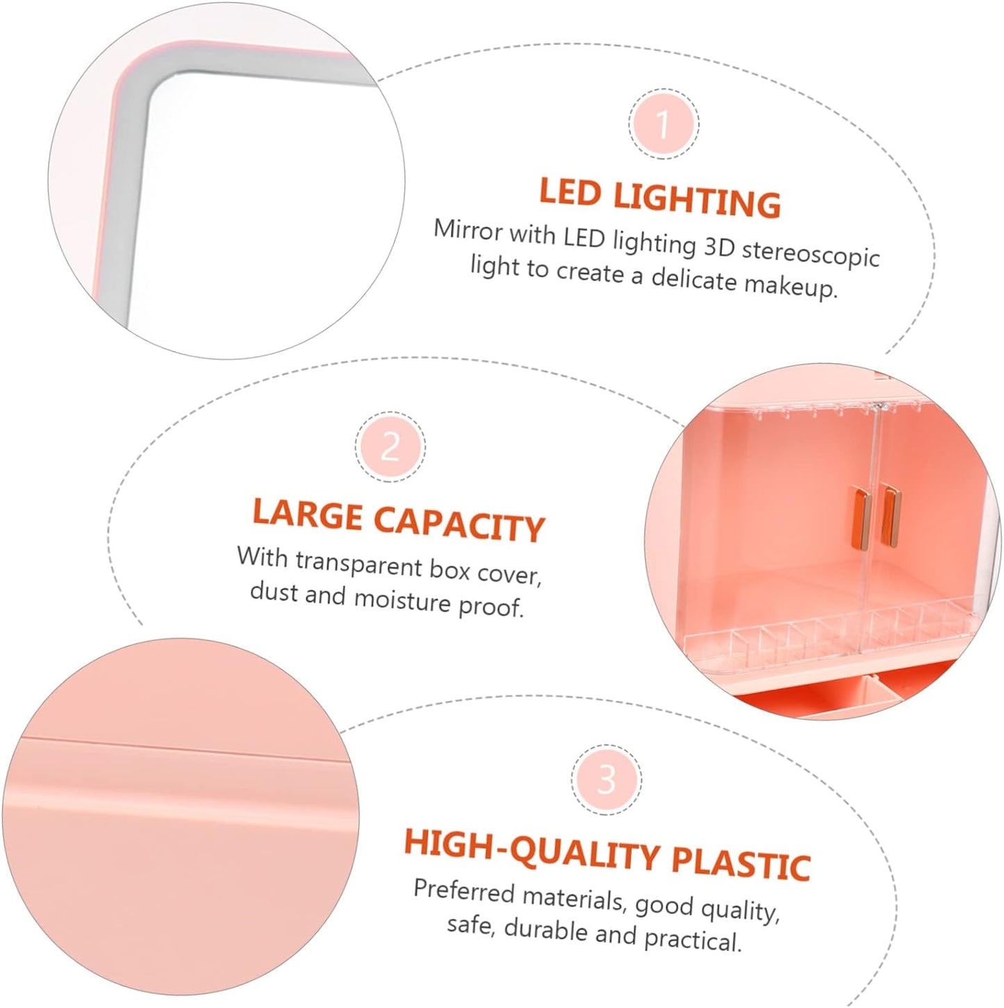 Makeup Jewelry Organizer Tray Box, LED Cosmetic Storage Box