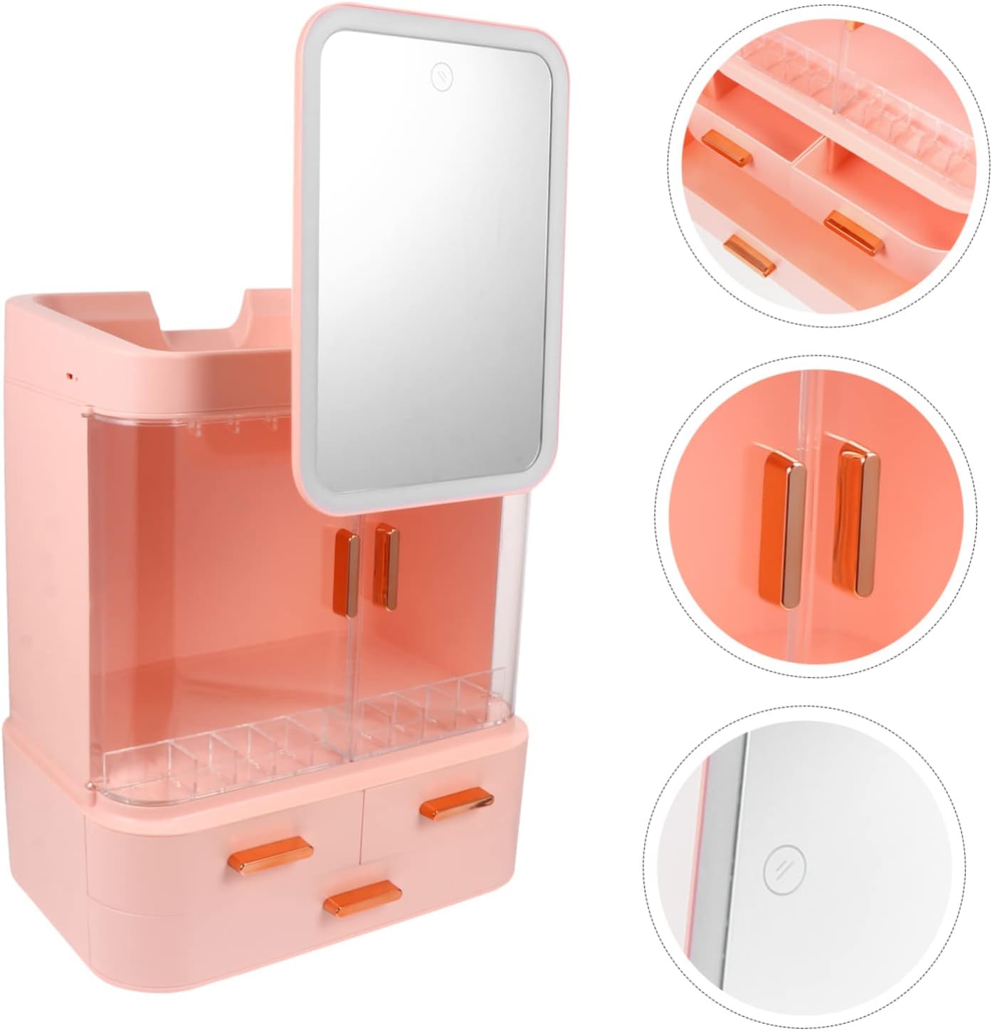 Makeup Jewelry Organizer Tray Box, LED Cosmetic Storage Box