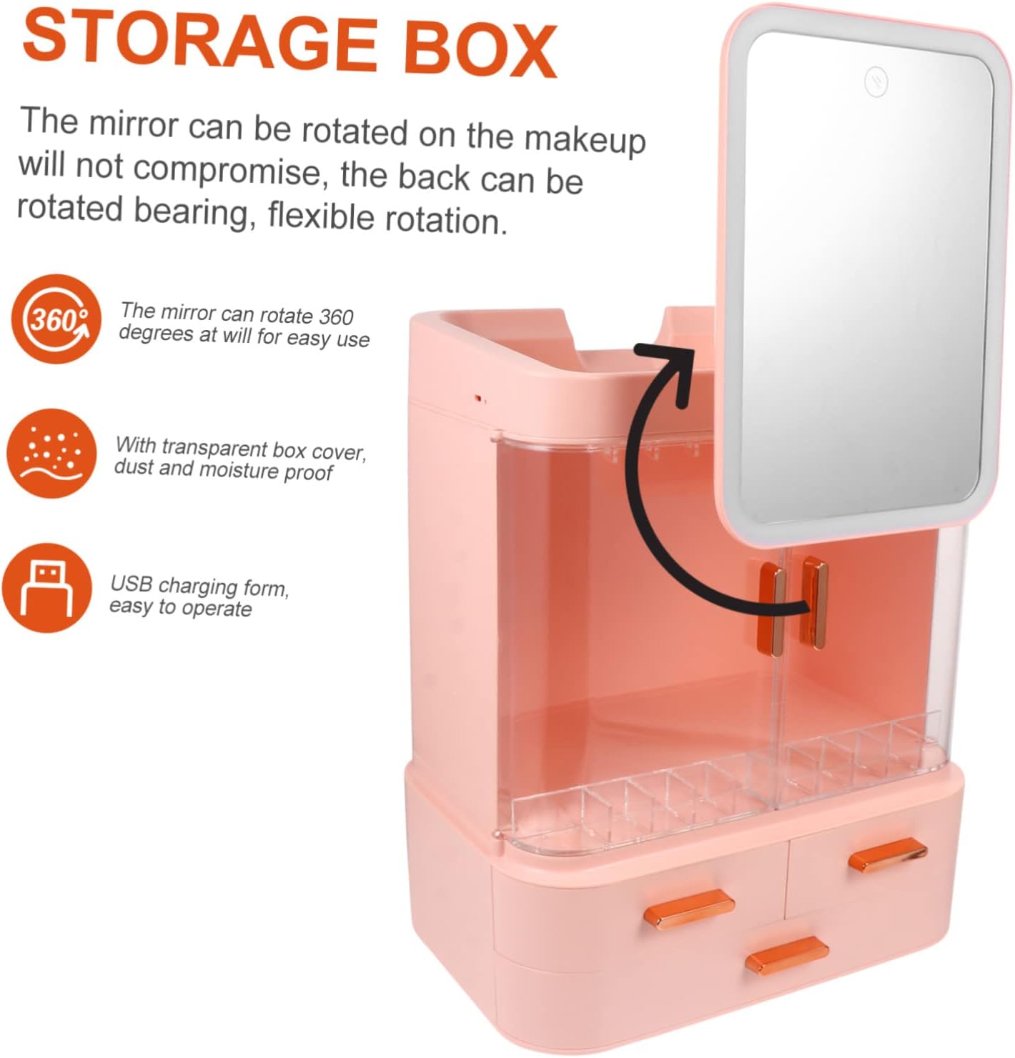 Makeup Jewelry Organizer Tray Box, LED Cosmetic Storage Box