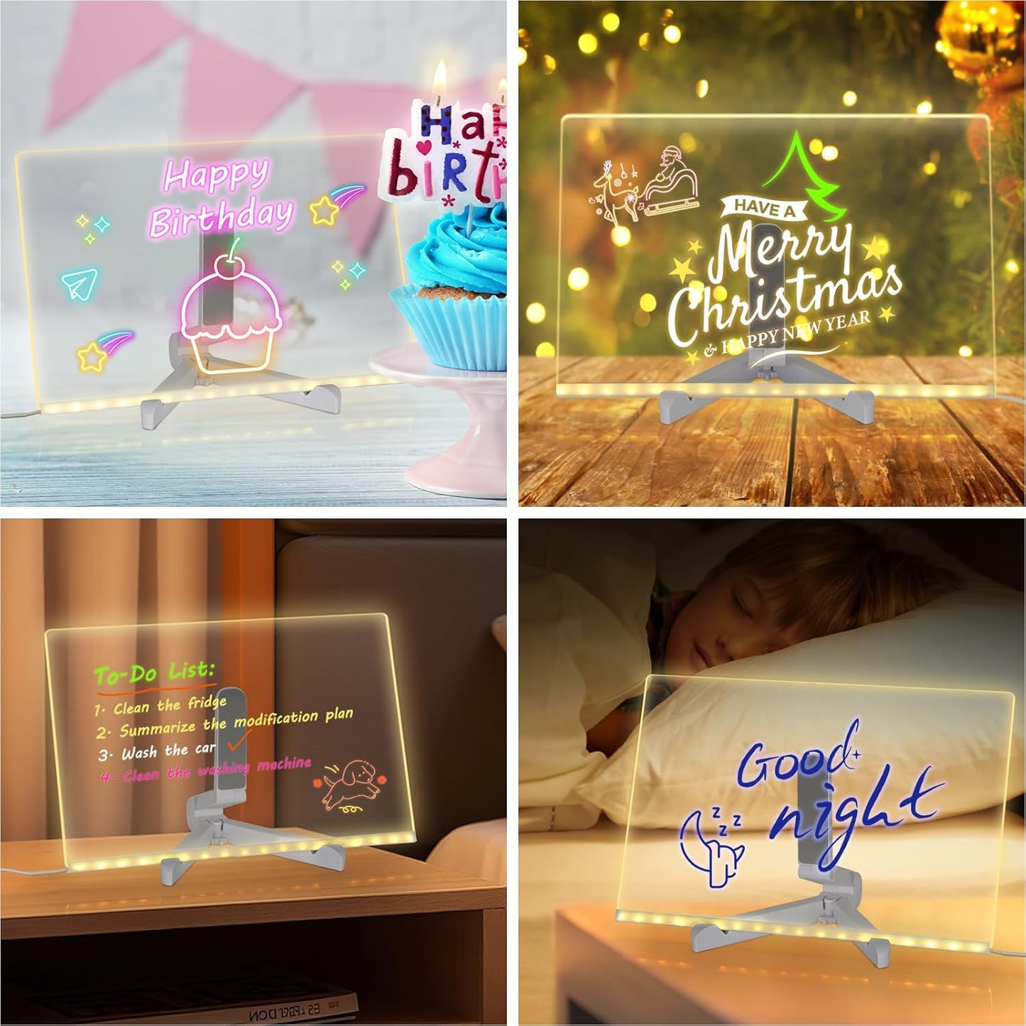 LED Drawing Board for Kids – 12''x8'' Light-Up Acrylic Dry Erase Board with 7 Neon Markers, Adjustable Stand & Cleaning Cloths, Glow