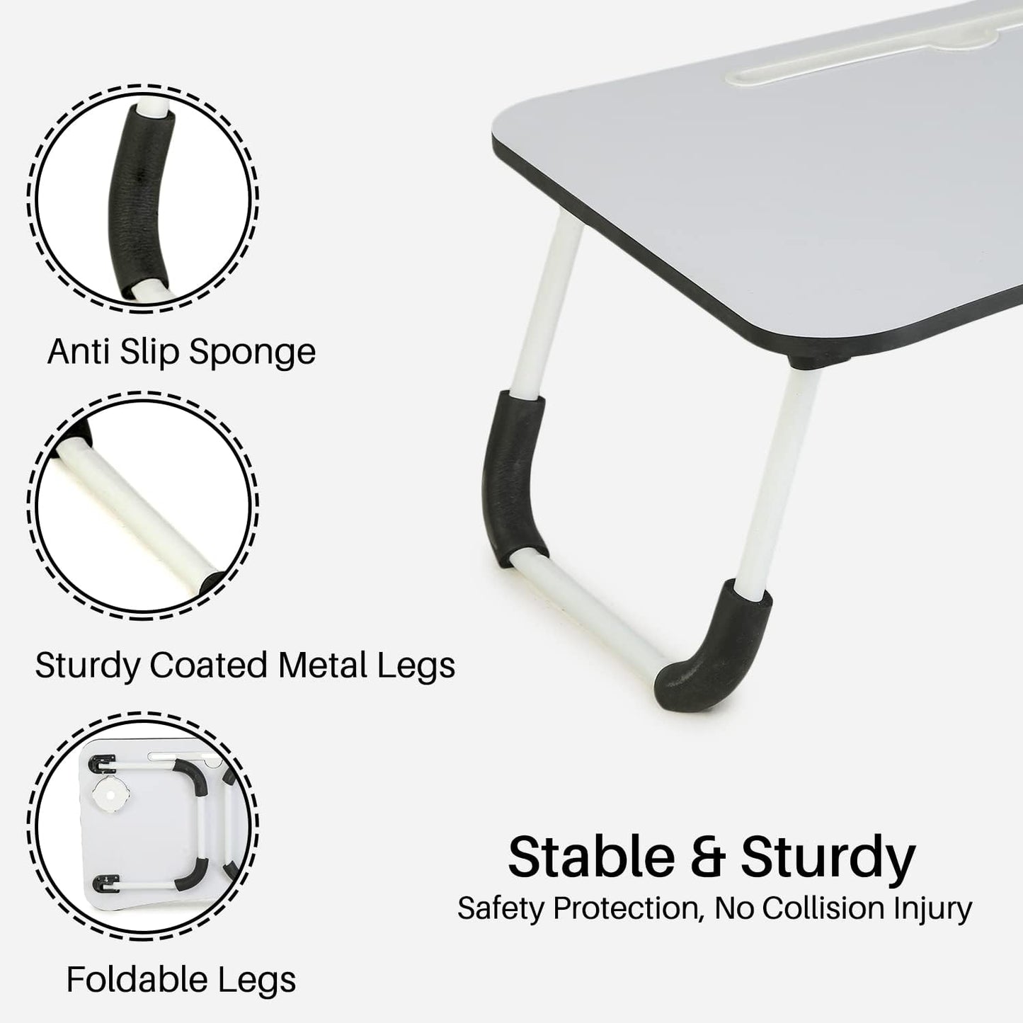 Laptop Bed Table With Foldable Metal Legs, Tablet & Cup Holder - Fits Upto 17" Portable Bed Desk For Laptop, Eating And Writing