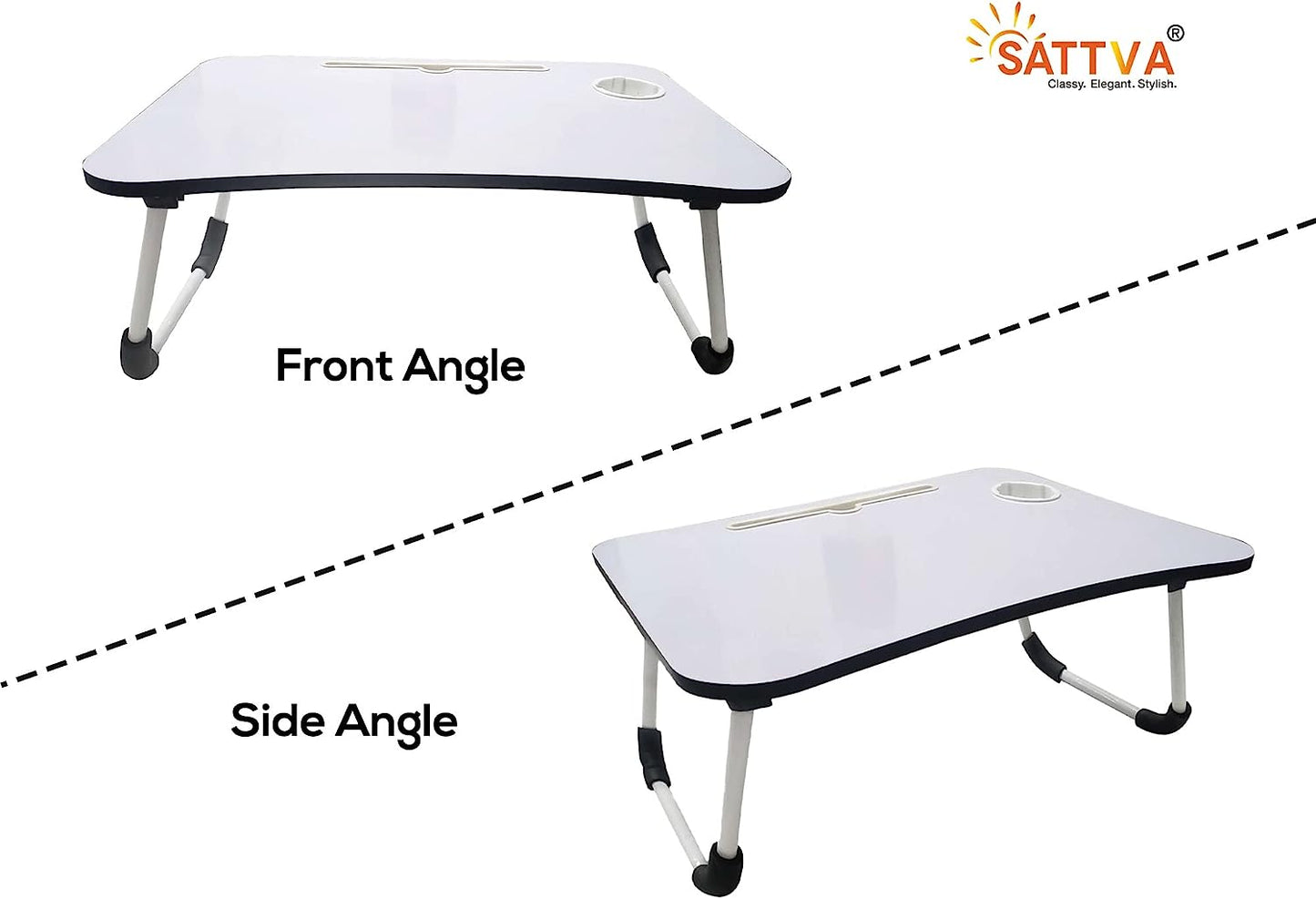 Laptop Bed Table With Foldable Metal Legs, Tablet & Cup Holder - Fits Upto 17" Portable Bed Desk For Laptop, Eating And Writing