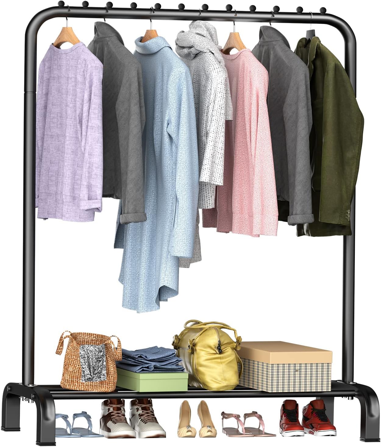 Large Space Clothes Rail, Stable, Minimalist Design Freestanding Clothes Rack For Bedroom, Black