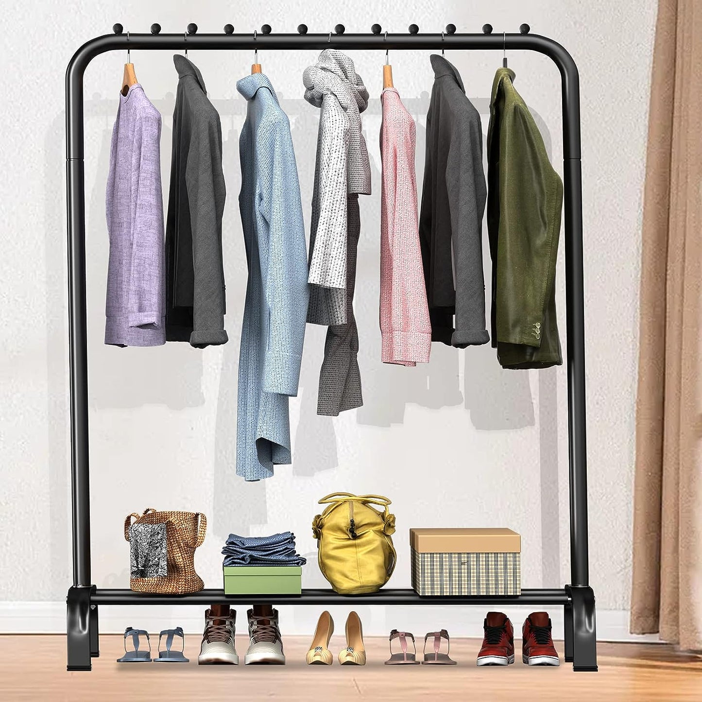 Large Space Clothes Rail, Stable, Minimalist Design Freestanding Clothes Rack For Bedroom, Black