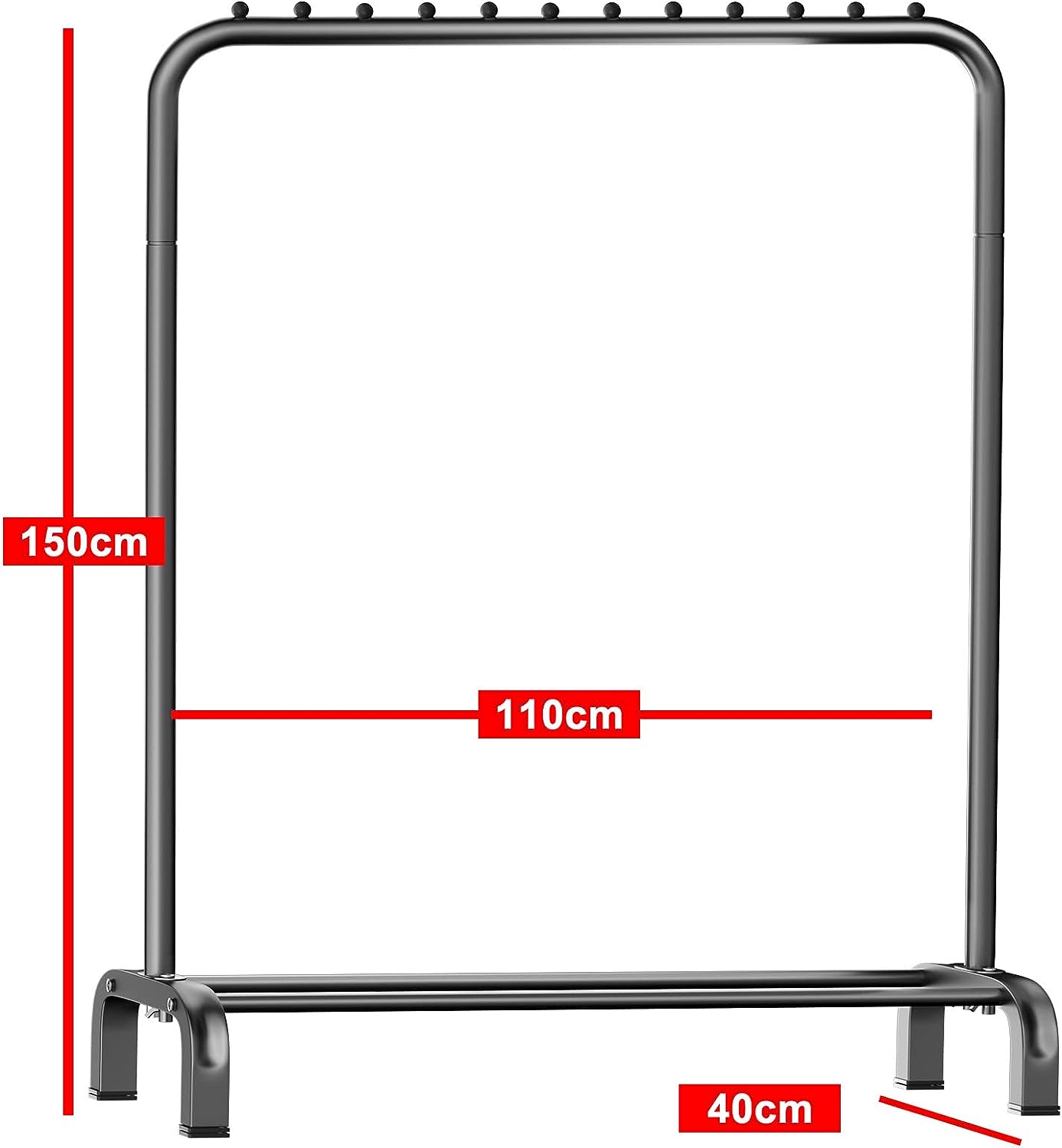 Large Space Clothes Rail, Stable, Minimalist Design Freestanding Clothes Rack For Bedroom, Black