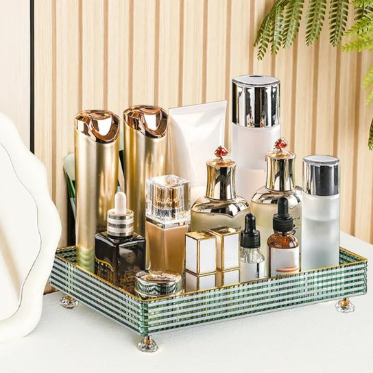 Luxurious Vanity Tray with Skincare Organizers, Perfume And Cosmetic Organization Rack, Dressing Table Storage Holder