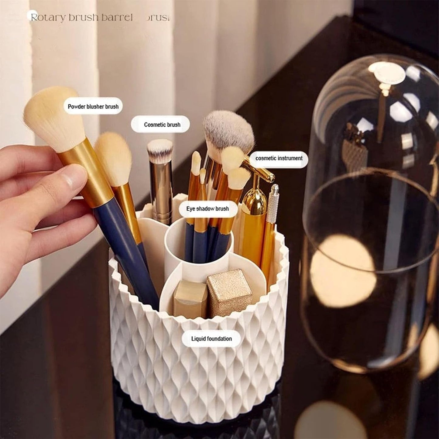 Makeup Brush Holder, Rotating Waterproof Brush Holder Cosmetic Storage Box
