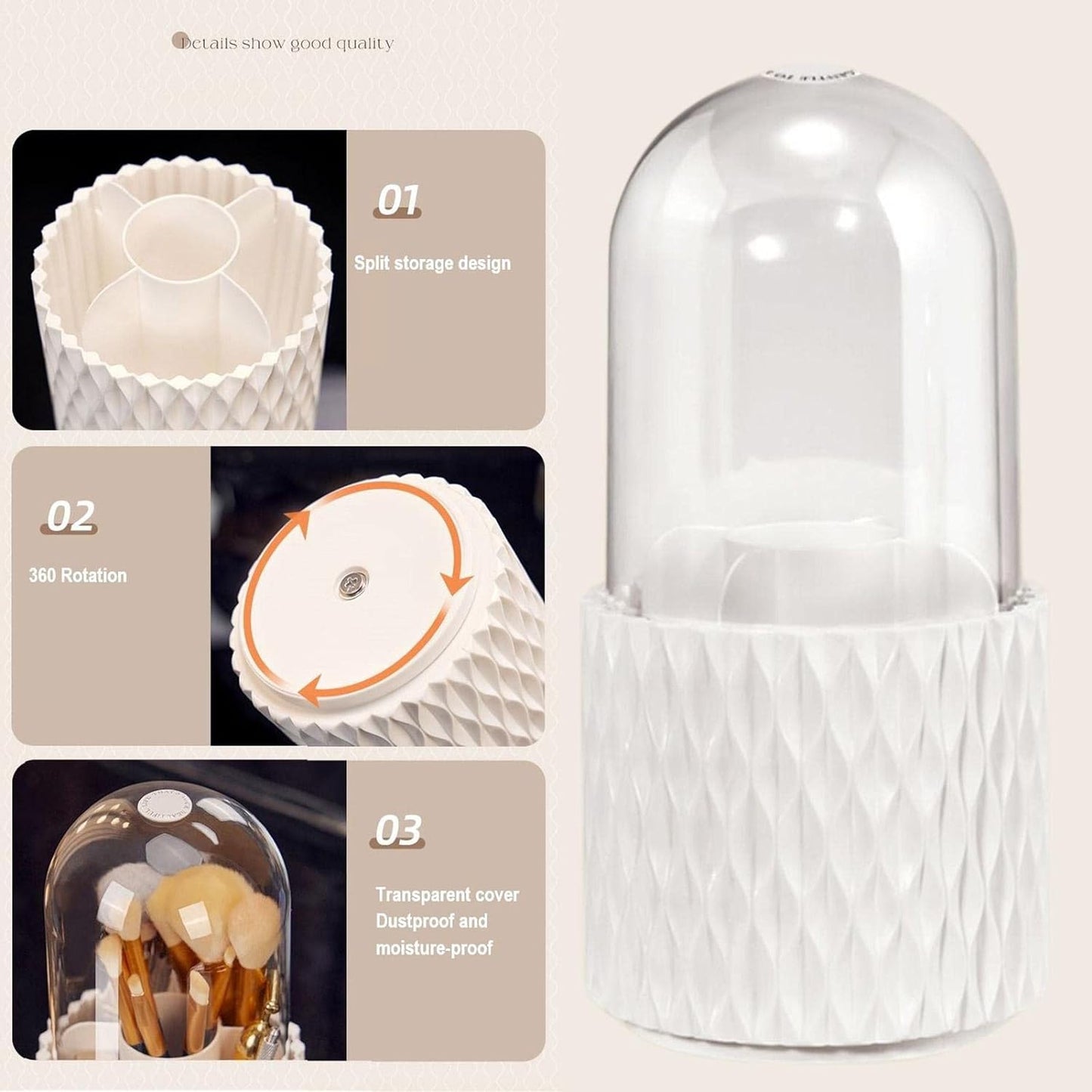Makeup Brush Holder, Rotating Waterproof Brush Holder Cosmetic Storage Box