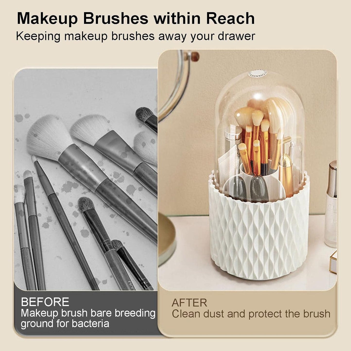 Makeup Brush Holder, Rotating Waterproof Brush Holder Cosmetic Storage Box