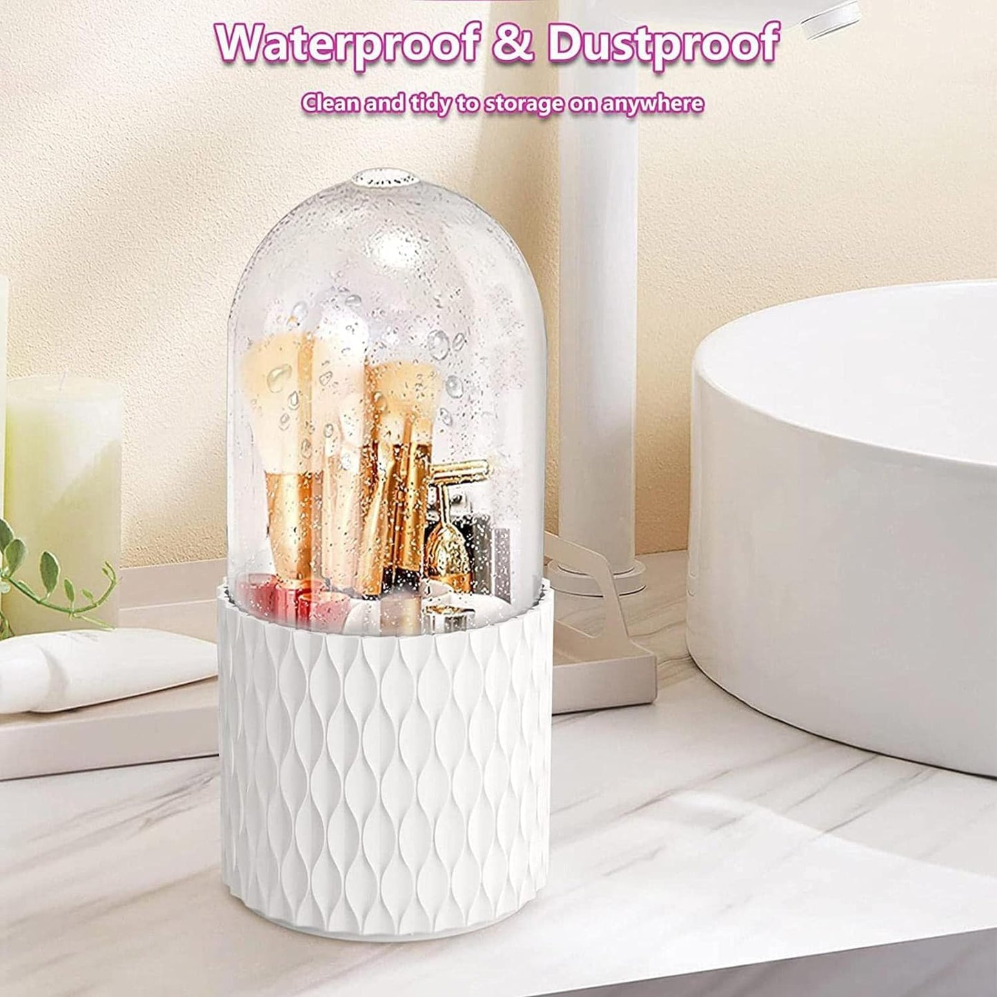 Makeup Brush Holder, Rotating Waterproof Brush Holder Cosmetic Storage Box