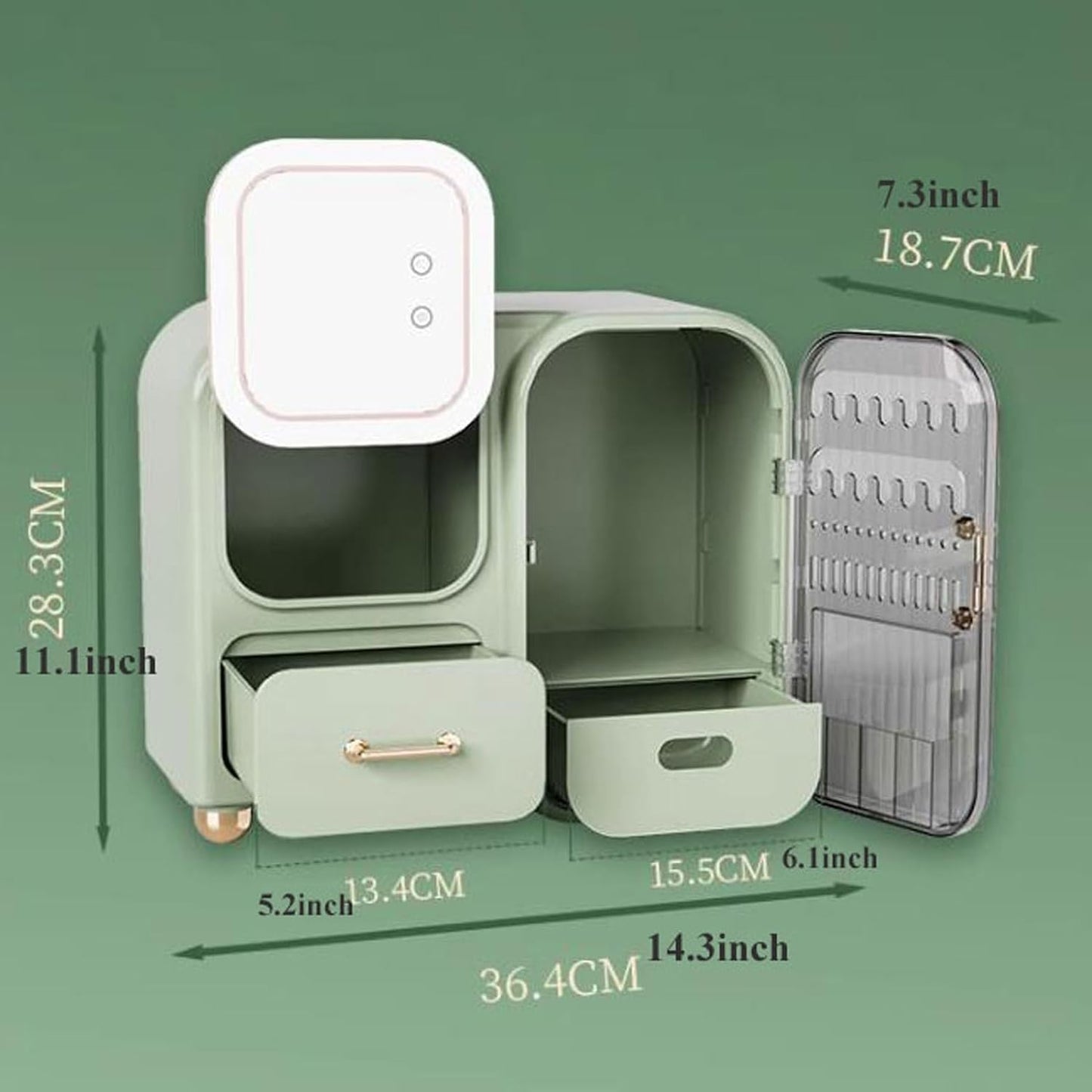 Makeup Organizer Storage Box With Mirror, Skincare Cosmetic Organizer Large