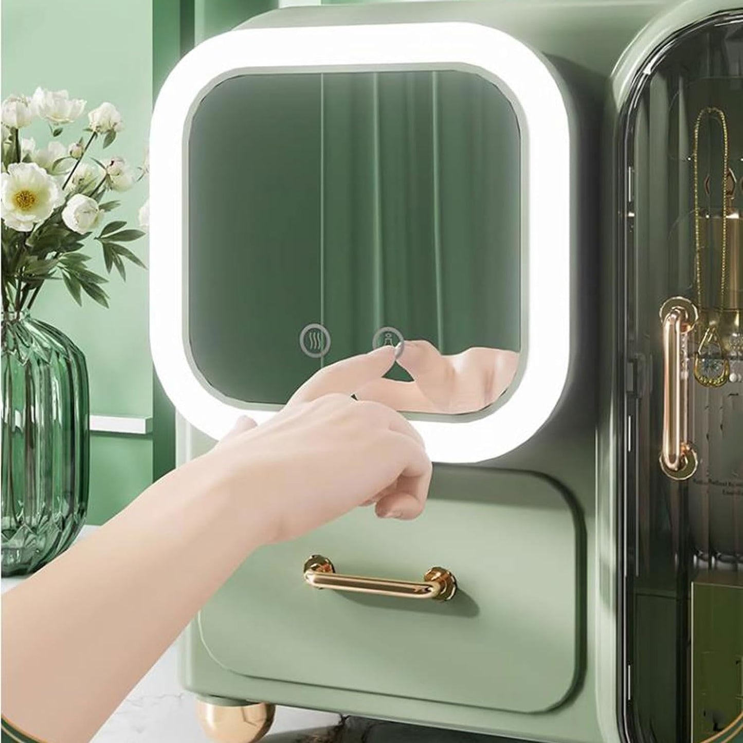 Makeup Organizer Storage Box With Mirror, Skincare Cosmetic Organizer Large