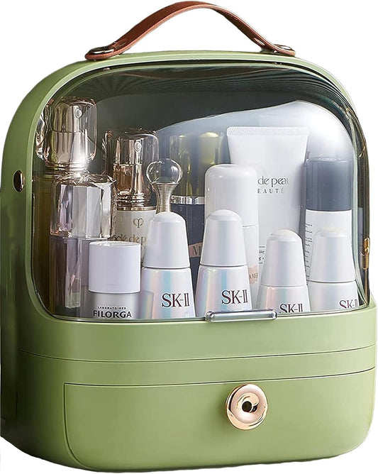 Waterproof And Dustproof Makeup Organizer & Storage, Cosmetics Display Cabinet With Lid And Drawer