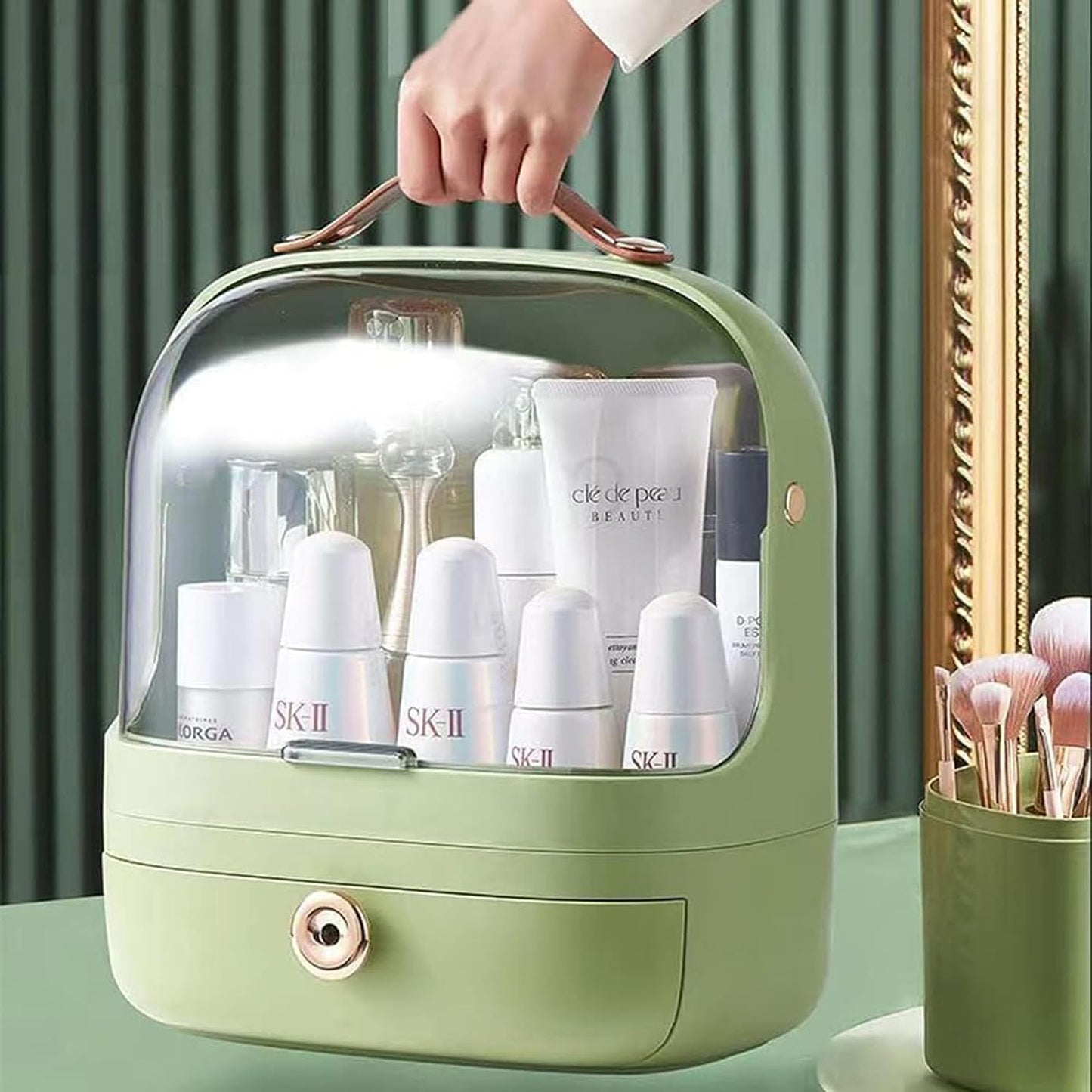 Waterproof And Dustproof Makeup Organizer & Storage, Cosmetics Display Cabinet With Lid And Drawer
