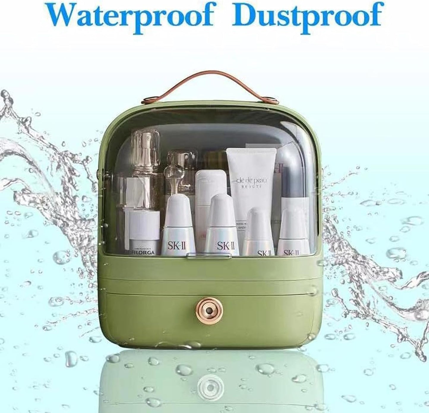 Waterproof And Dustproof Makeup Organizer & Storage, Cosmetics Display Cabinet With Lid And Drawer