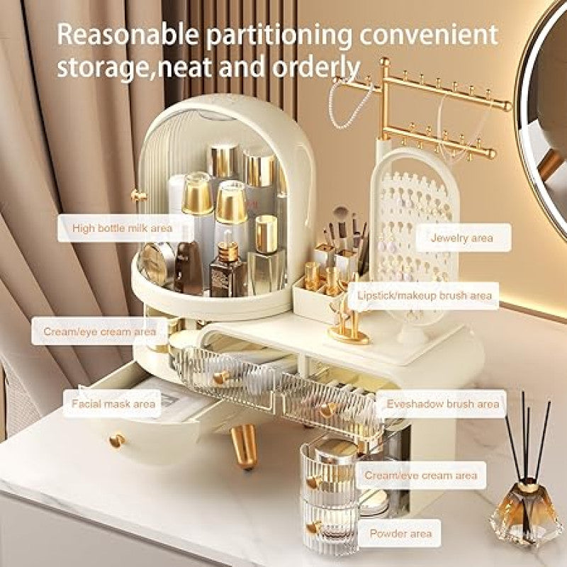Countertop Portable Cosmetic Organizer Makeup Storage Organizer Box with Jewelry Shelf