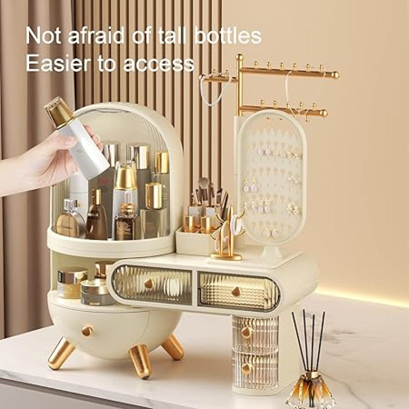 Countertop Portable Cosmetic Organizer Makeup Storage Organizer Box with Jewelry Shelf