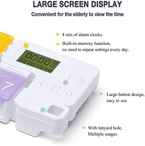 7 Day Pill Dispenser Organizer with Reminder Alarm, BPA Free Portable Travel Vitamins Medicine Pill Box Case