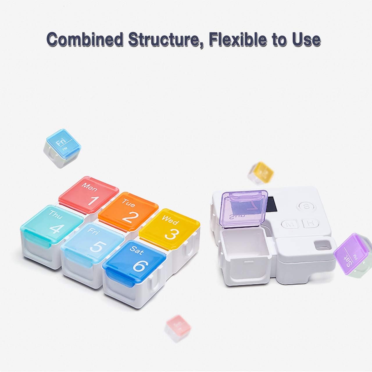 7 Day Pill Dispenser Organizer with Reminder Alarm, BPA Free Portable Travel Vitamins Medicine Pill Box Case