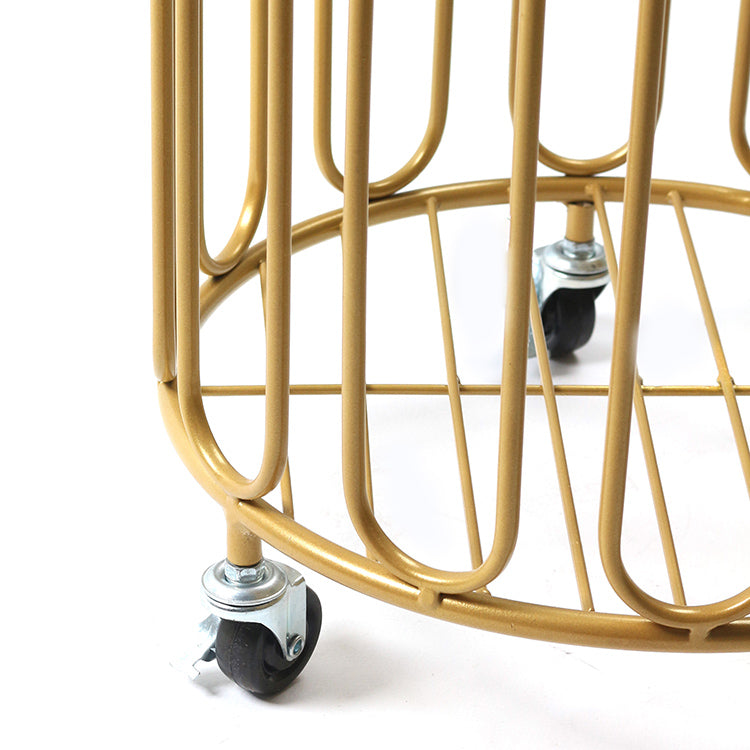 54cm Modern Round Metal Laundry Basket With Wheels, Gold