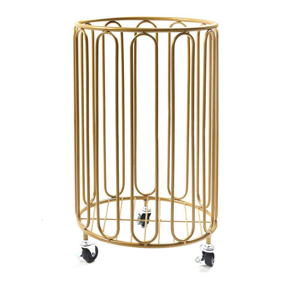 54cm Modern Round Metal Laundry Basket With Wheels, Gold