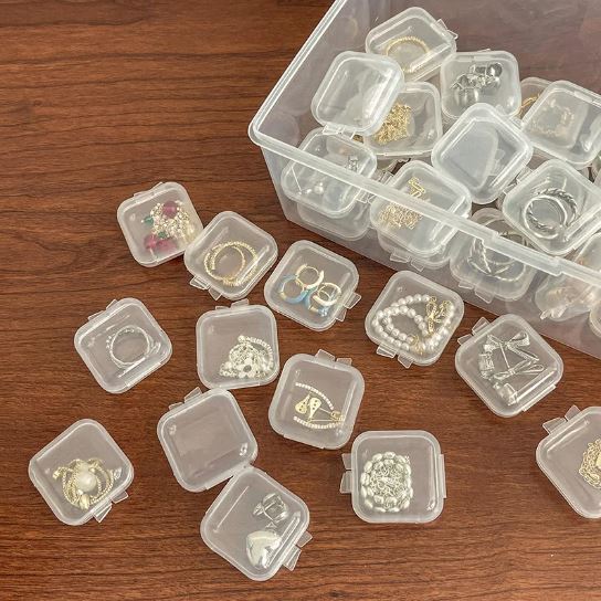(Pack of 10) Portable Clear Square Plastic Mini Jewelry Storage Box for Jewelry Display