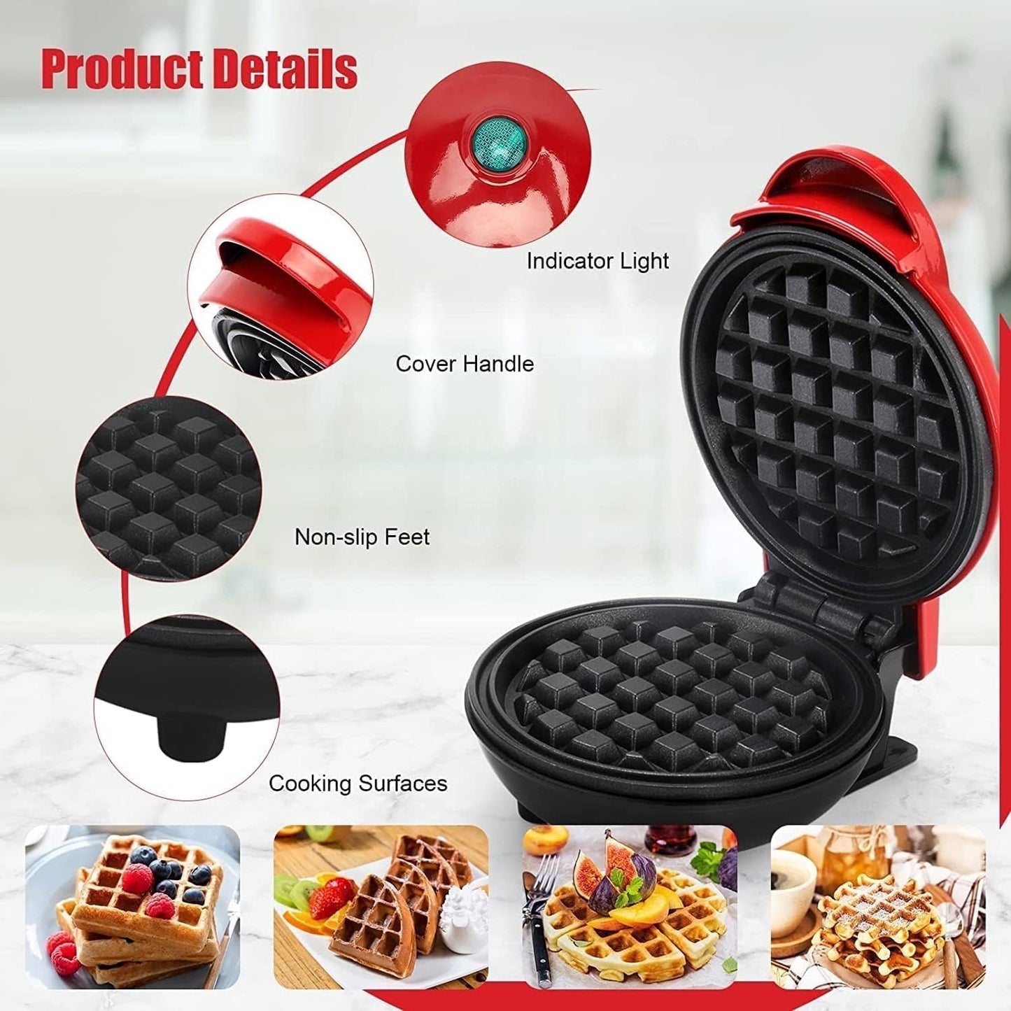 Mini Non-Stick Waffles Maker, Portable Electric Waffle Iron Machine