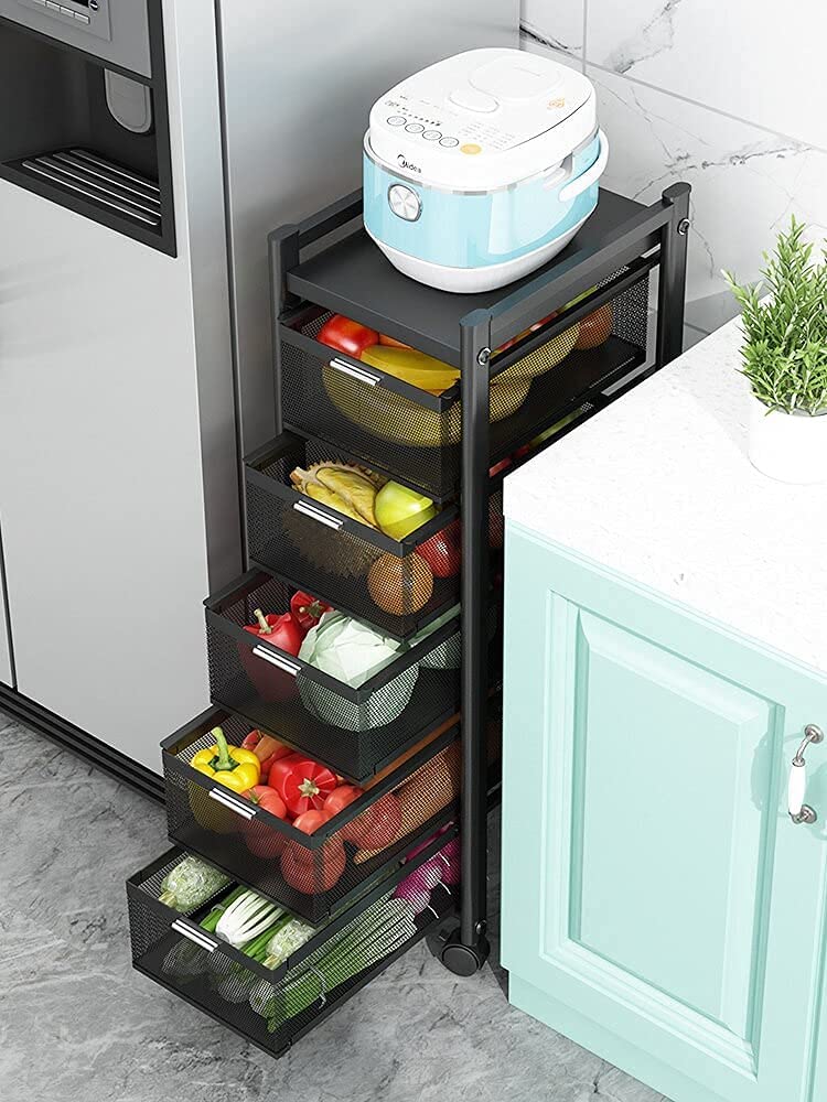 Modern Metal Kitchen Trolleys For Home, Square Design Fruits & Vegetable Organizer