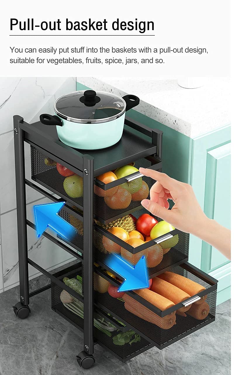 Modern Metal Kitchen Trolleys For Home, Square Design Fruits & Vegetable Organizer