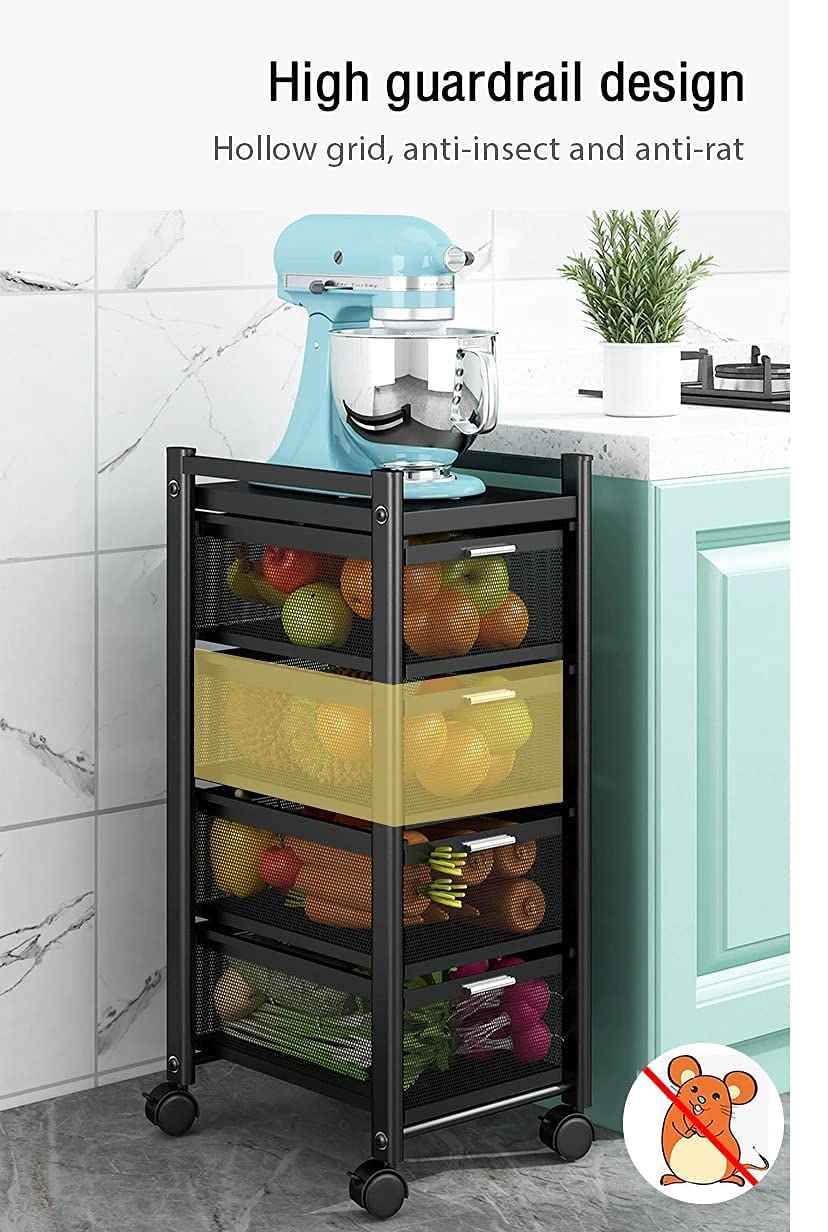 Modern Metal Kitchen Trolleys For Home, Square Design Fruits & Vegetable Organizer