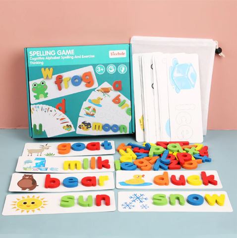 Montessori Spell Word Game Wooden Kids Toys, Alphabet Puzzle Preschool Game For Kids Educational Toys