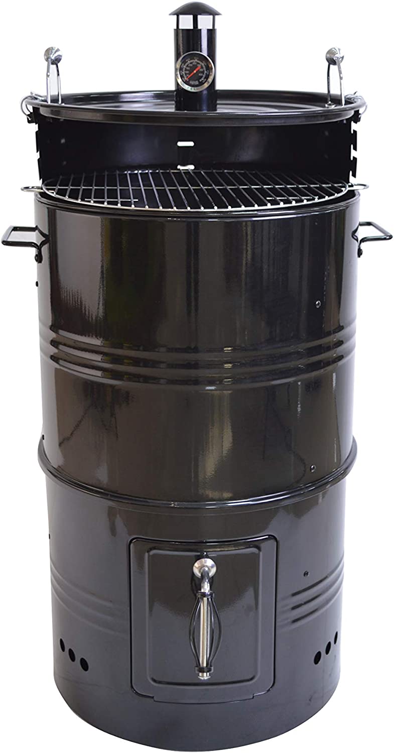 CMI Vertical Charcoal Smoker Grill 18 Inch, Heavy Duty Round BBQ Grill Multi-Function Barrel Grill For Outdoor Cooking, Black