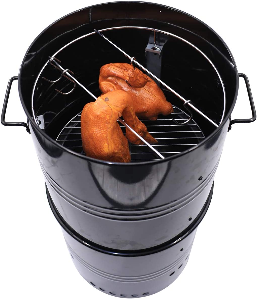 CMI Vertical Charcoal Smoker Grill 18 Inch, Heavy Duty Round BBQ Grill Multi-Function Barrel Grill For Outdoor Cooking, Black