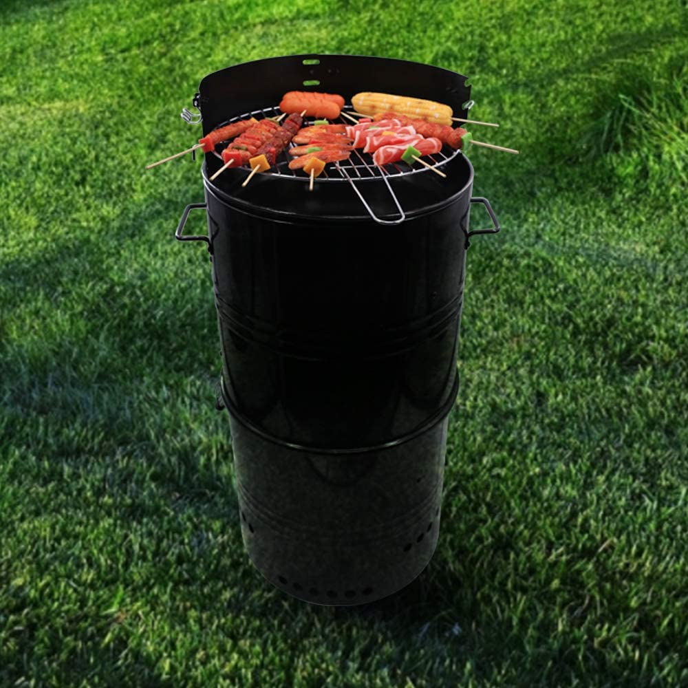 CMI Vertical Charcoal Smoker Grill 18 Inch, Heavy Duty Round BBQ Grill Multi-Function Barrel Grill For Outdoor Cooking, Black