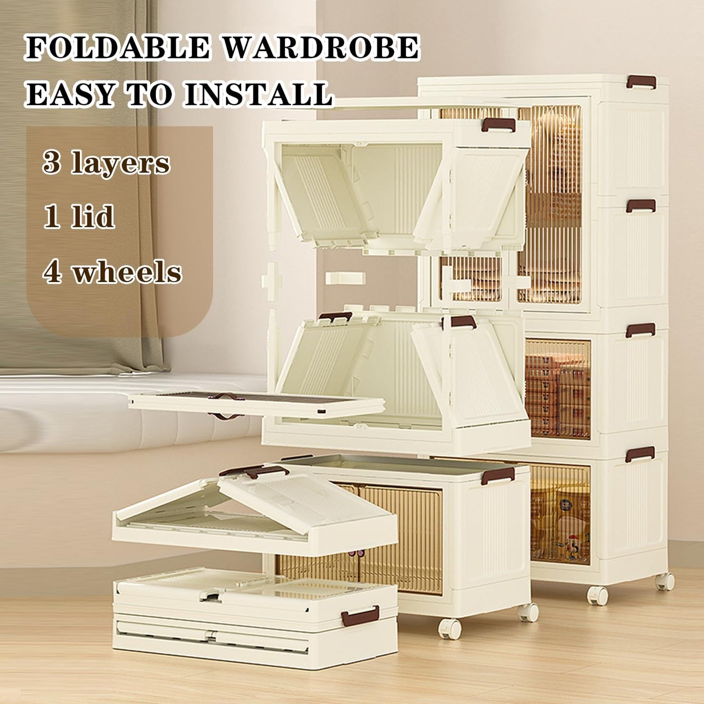 3 Layers Stylish Multi-Functional Storage Cabinet & Childrens Wardrobe, Portable Closet for Kids
