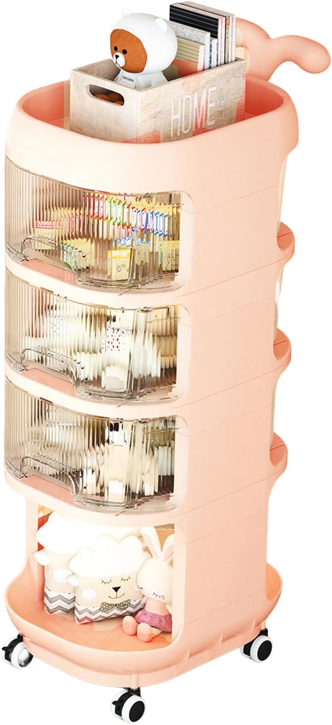 3-4 Layer Whale Cart Multi-Layer Bedside Mobile Snack Storage Rack, Waterproof Freestanding Storage Cabinet