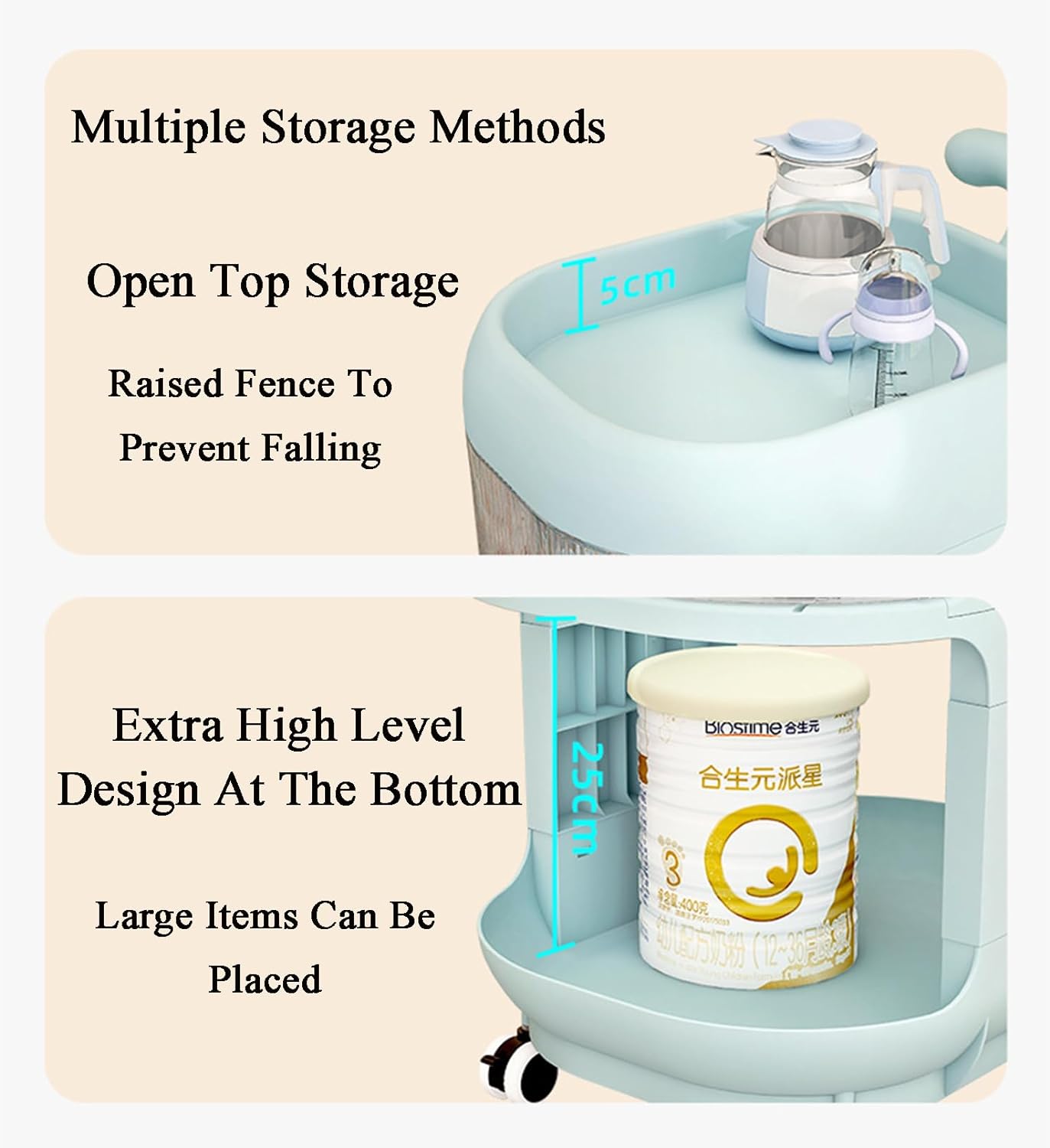 3-4 Layer Whale Cart Multi-Layer Bedside Mobile Snack Storage Rack, Waterproof Freestanding Storage Cabinet
