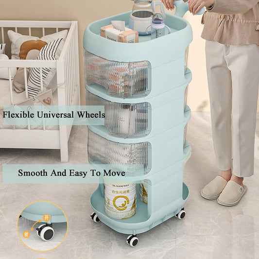 3-4 Layer Whale Cart Multi-Layer Bedside Mobile Snack Storage Rack, Waterproof Freestanding Storage Cabinet