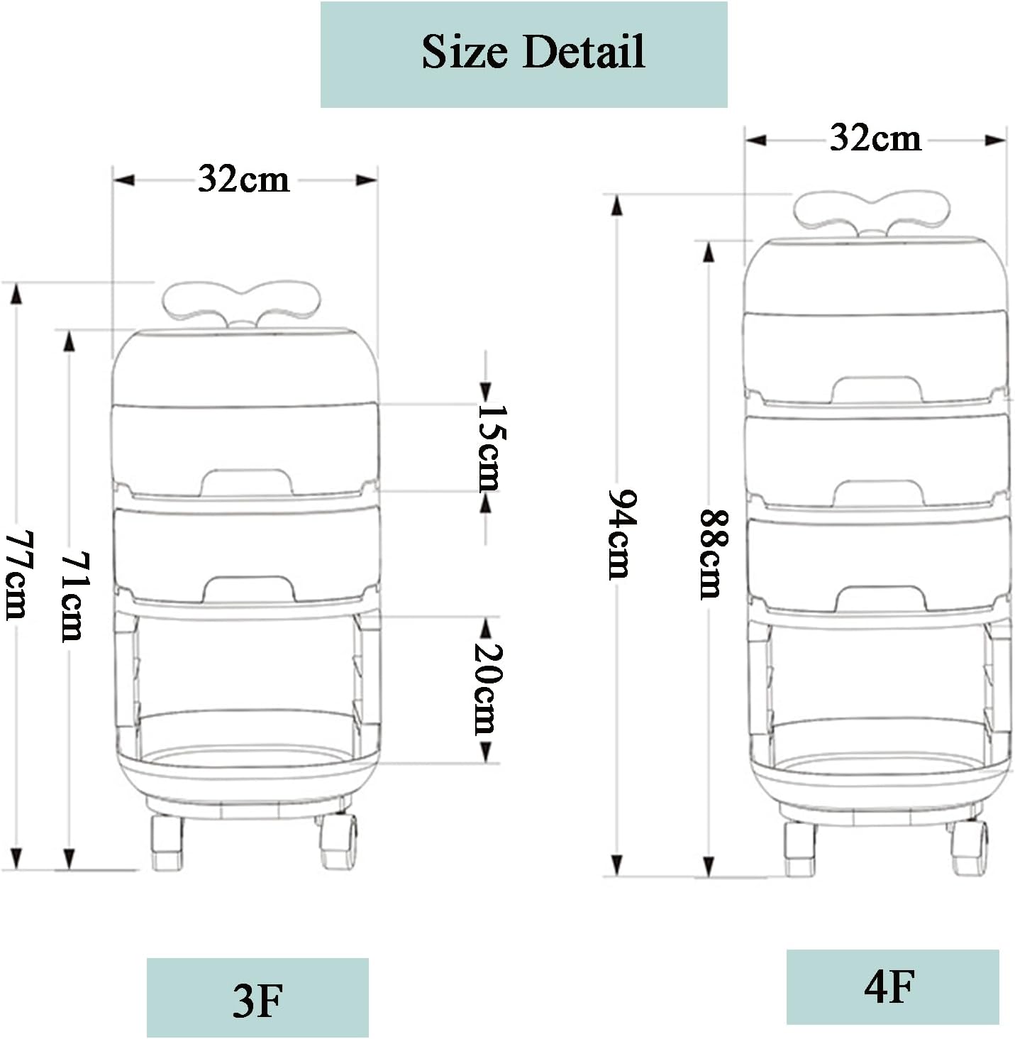 3-4 Layer Whale Cart Multi-Layer Bedside Mobile Snack Storage Rack, Waterproof Freestanding Storage Cabinet