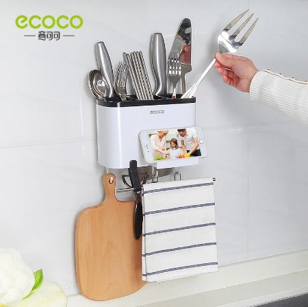 ECOCO Creative Wall-Mounted Multi-Purpose Storage Shelf Rack Mop Knife Holder For Kitchen Supplies