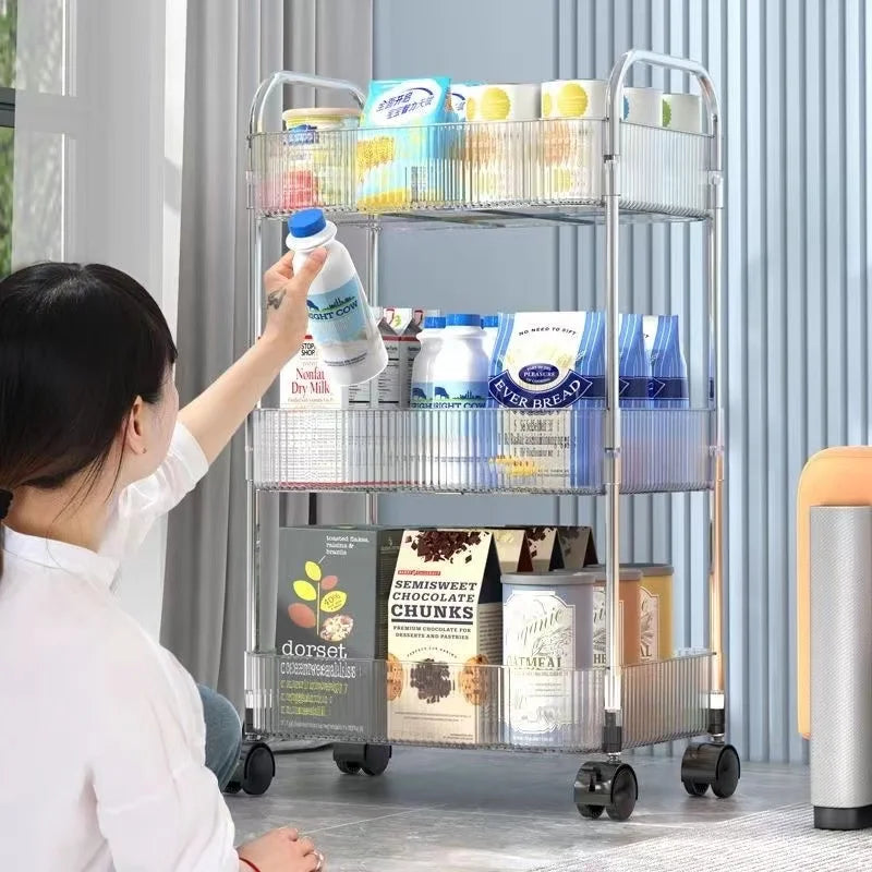 Multifunction Storage Rolling Utility Cart, Slim Sliding Organizer Rack For Bathroom Kitchen Living Room (3Tier)