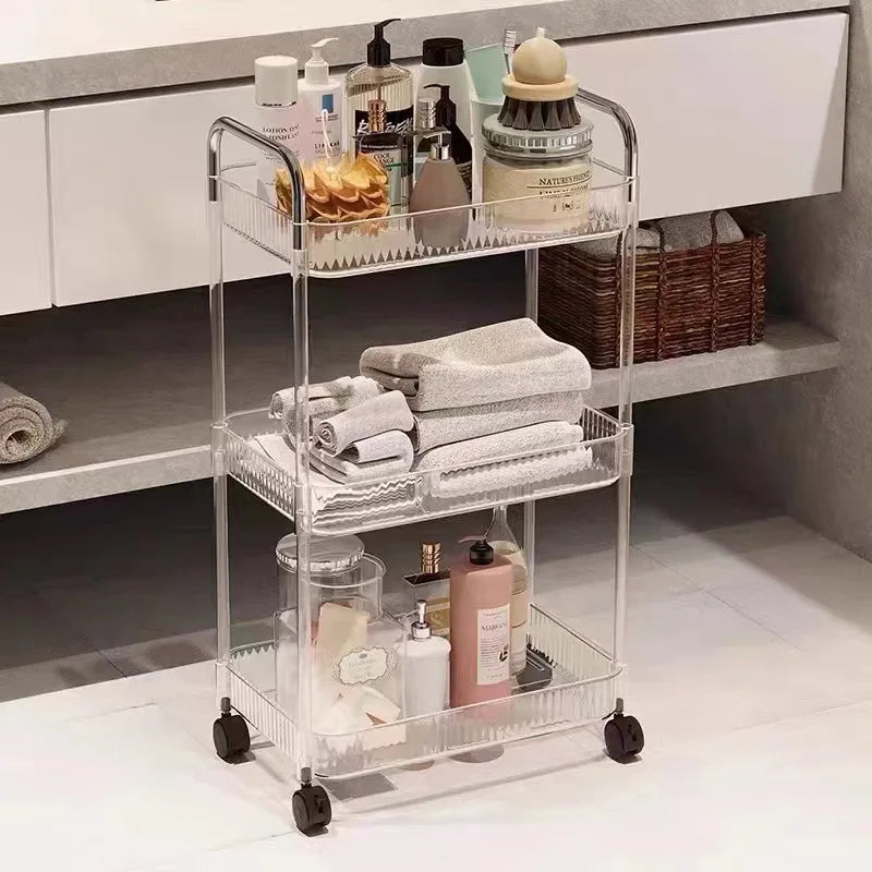 Multifunction Storage Rolling Utility Cart, Slim Sliding Organizer Rack For Bathroom Kitchen Living Room (3Tier)
