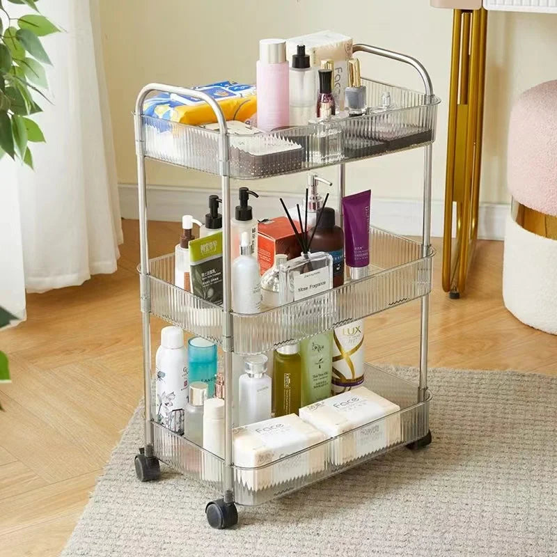 Multifunction Storage Rolling Utility Cart, Slim Sliding Organizer Rack For Bathroom Kitchen Living Room (3Tier)