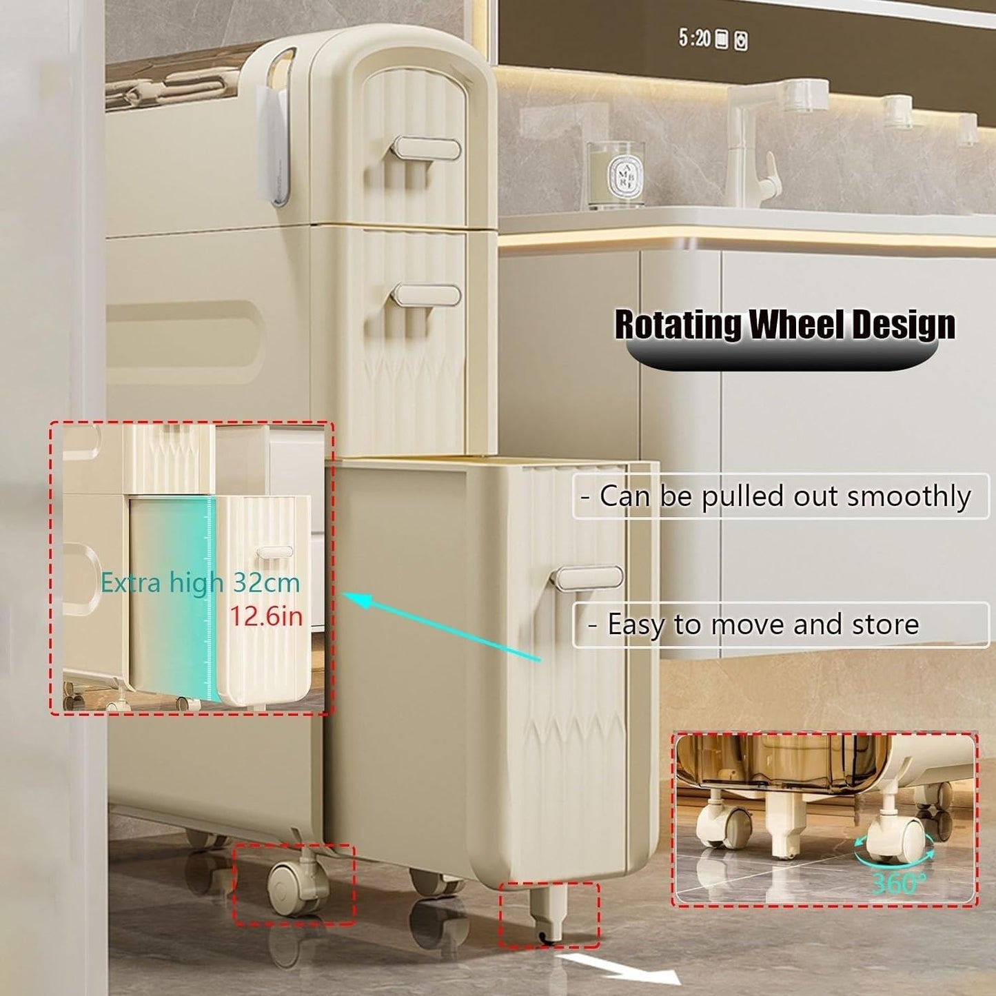 Multifunctional Bathroom/Laundry/Bedroom/Kitchen Organizer Side Corner Unit, Floor Cabinet