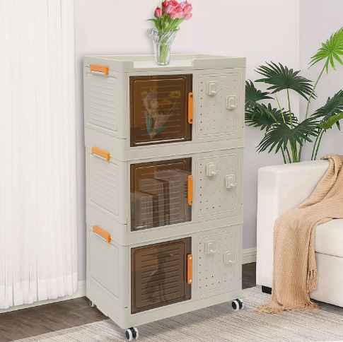 Narrow Storage Cabinet Multifunctional Foldable Storage Cabinet with Wheels and Hooks